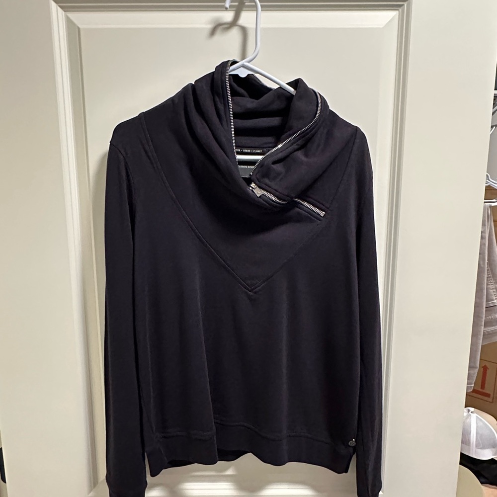 Scotch & Soda Black Funnel Neck Pullover with Zip Accent